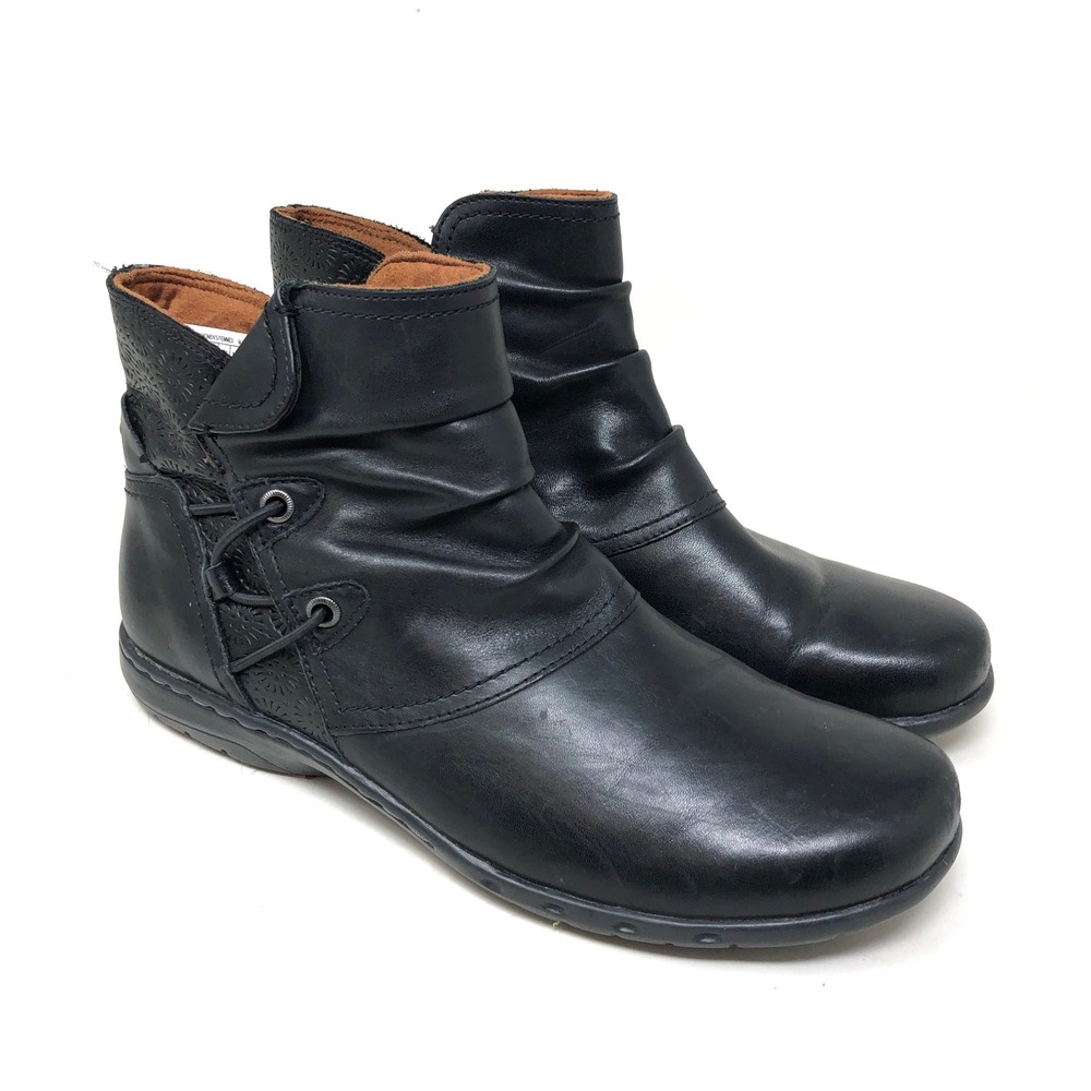 Cobb Hill Womens 9 Ankle Boots Penfield Black Leather Ruched Side Zip Booties